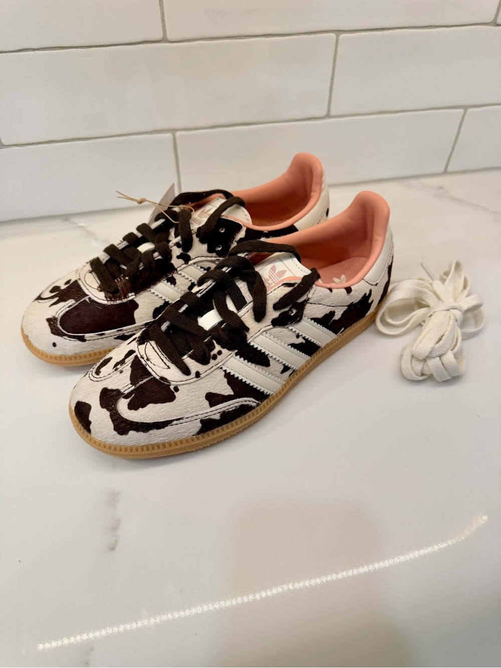 adidas Samba OG Cow Print Sneakers in Brown, White and Pink Interior - Picture 2 of 7